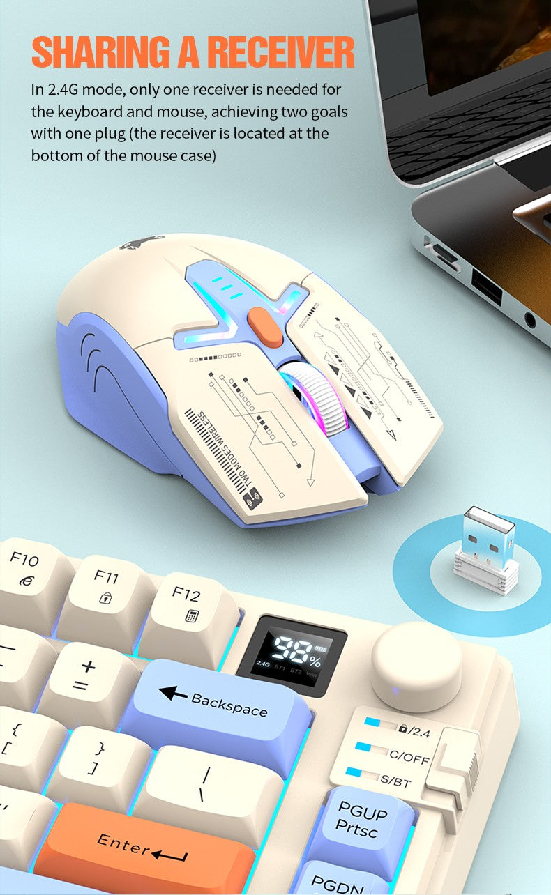 Kit Teclado e Mouse Ergonômicos com Tela, RGB e Precisão 1600DPI