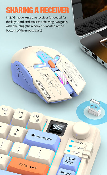 Kit Teclado e Mouse Ergonômicos com Tela, RGB e Precisão 1600DPI