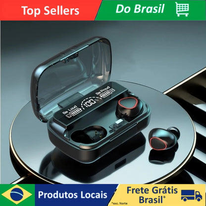 Fone de Ouvido Bluetooth 5.1 com Case LED Digital Bateria de Longa Duração