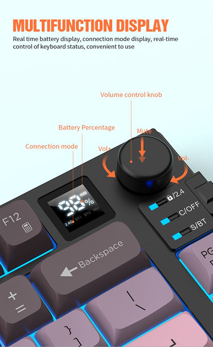 Kit Teclado e Mouse Ergonômicos com Tela, RGB e Precisão 1600DPI