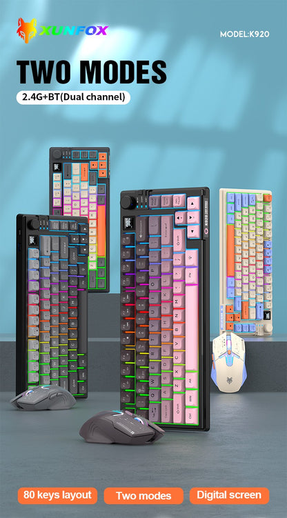 Kit Teclado e Mouse Ergonômicos com Tela, RGB e Precisão 1600DPI