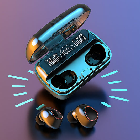 Fone de Ouvido Bluetooth 5.1 com Case LED Digital Bateria de Longa Duração