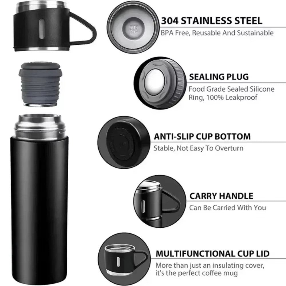 Garrafa Térmica Inox 500ml — Mantém Quente ou Frio por Até 12h