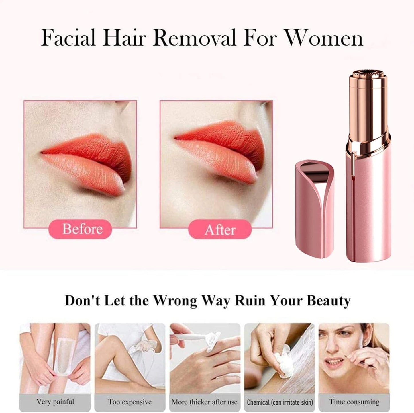 Depilação facial para mulheres, mini removedor de pelos, barbeador elétrico p