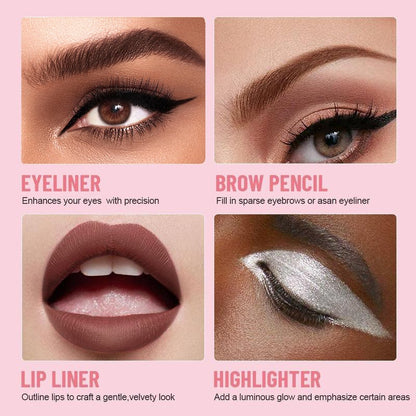 Caneta Delineadora Multifuncional 4 em 1 — Sobrancelha, Boca, Olhos e Iluminador