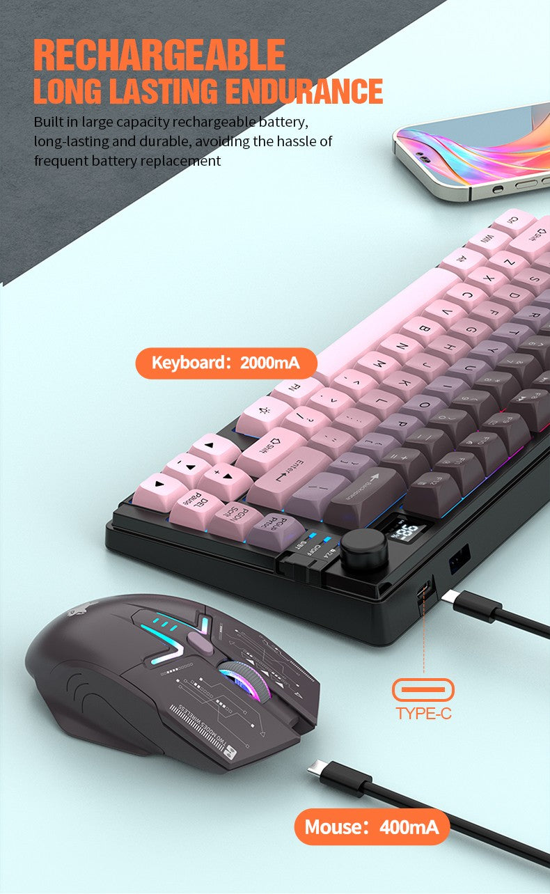 Kit Teclado e Mouse Ergonômicos com Tela, RGB e Precisão 1600DPI