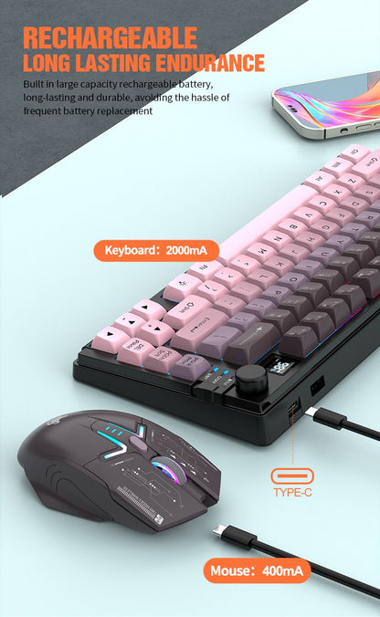 Kit Teclado e Mouse Ergonômicos com Tela, RGB e Precisão 1600DPI