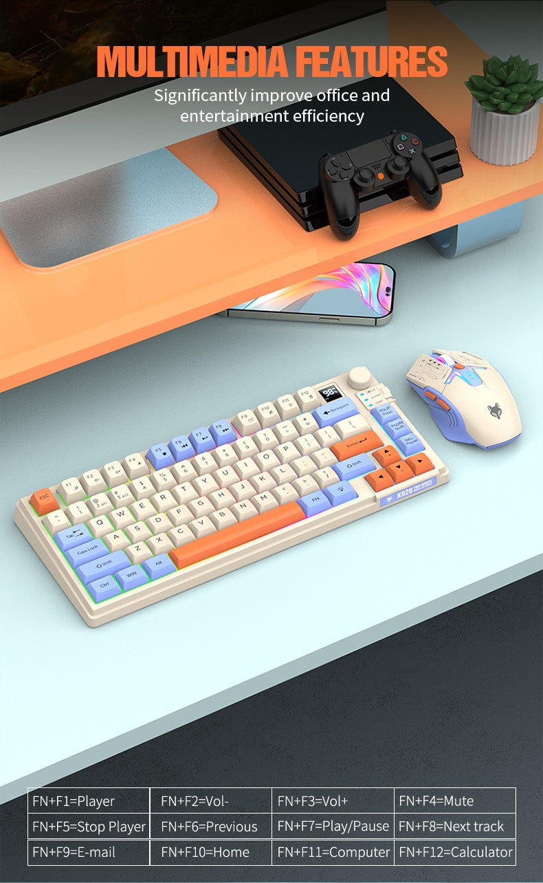 Kit Teclado e Mouse Ergonômicos com Tela, RGB e Precisão 1600DPI