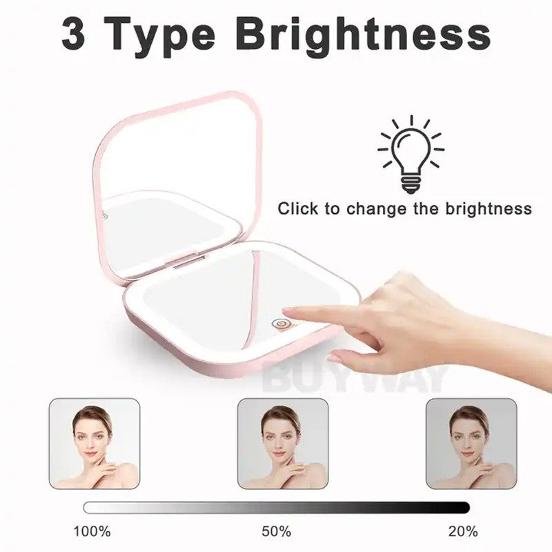 Mini Espelho Cosmético Dobrável com Luz