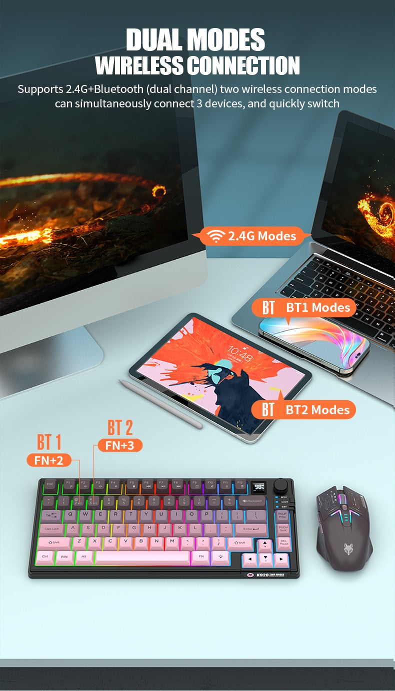 Kit Teclado e Mouse Ergonômicos com Tela, RGB e Precisão 1600DPI