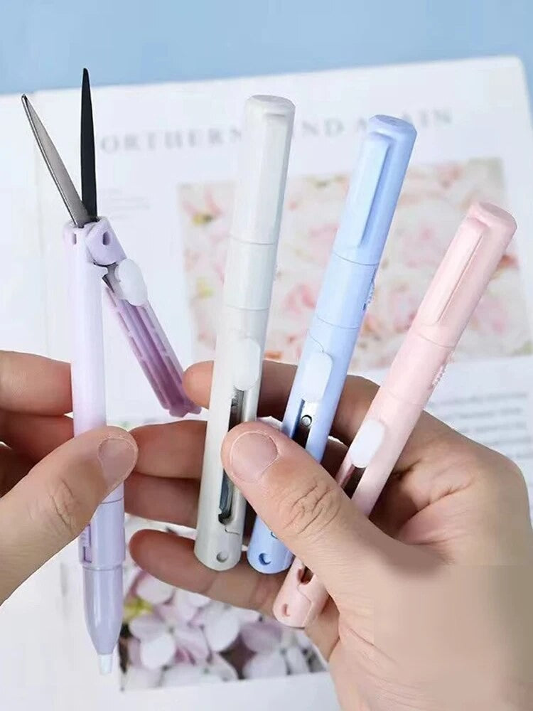 Mini Tesoura/Estilete Portátil 2 em 1