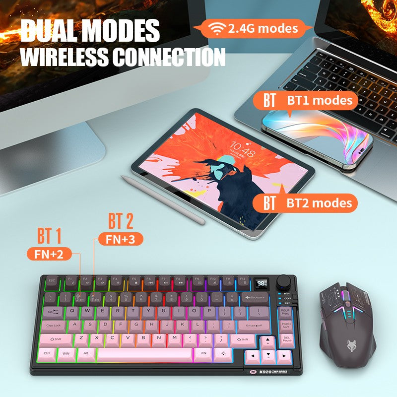 Kit Teclado e Mouse Ergonômicos com Tela, RGB e Precisão 1600DPI