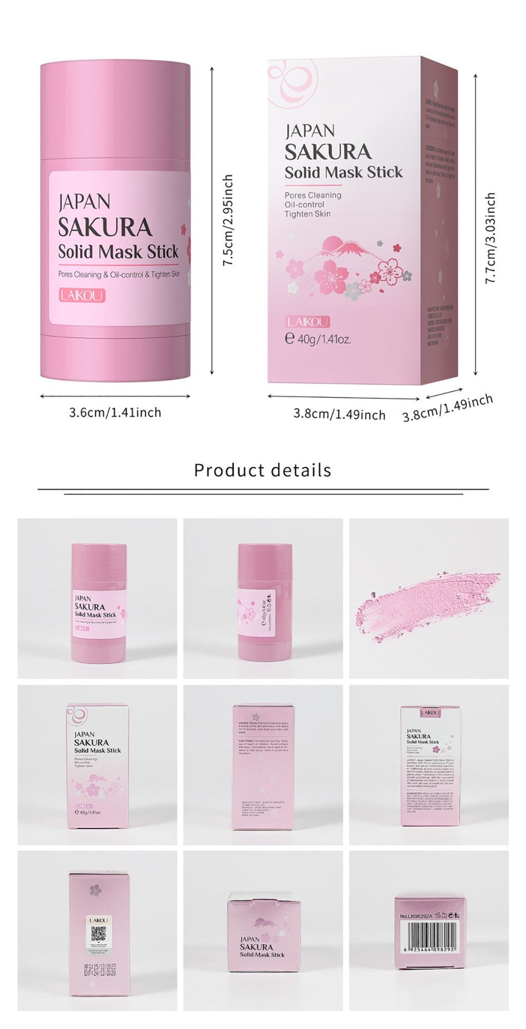 Bastão de Máscara Sólida Sakura LAIKOU — 40g