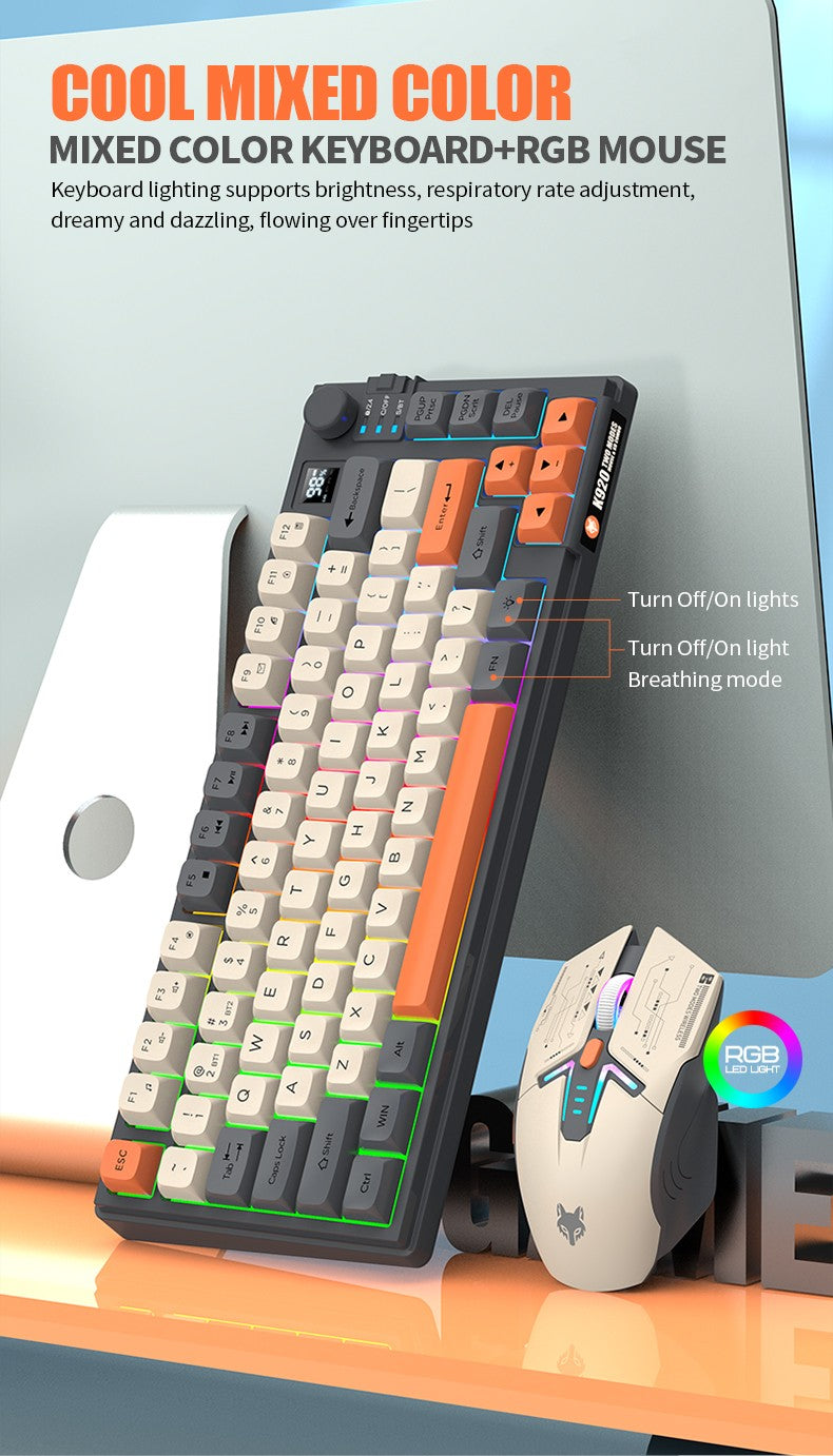 Kit Teclado e Mouse Ergonômicos com Tela, RGB e Precisão 1600DPI