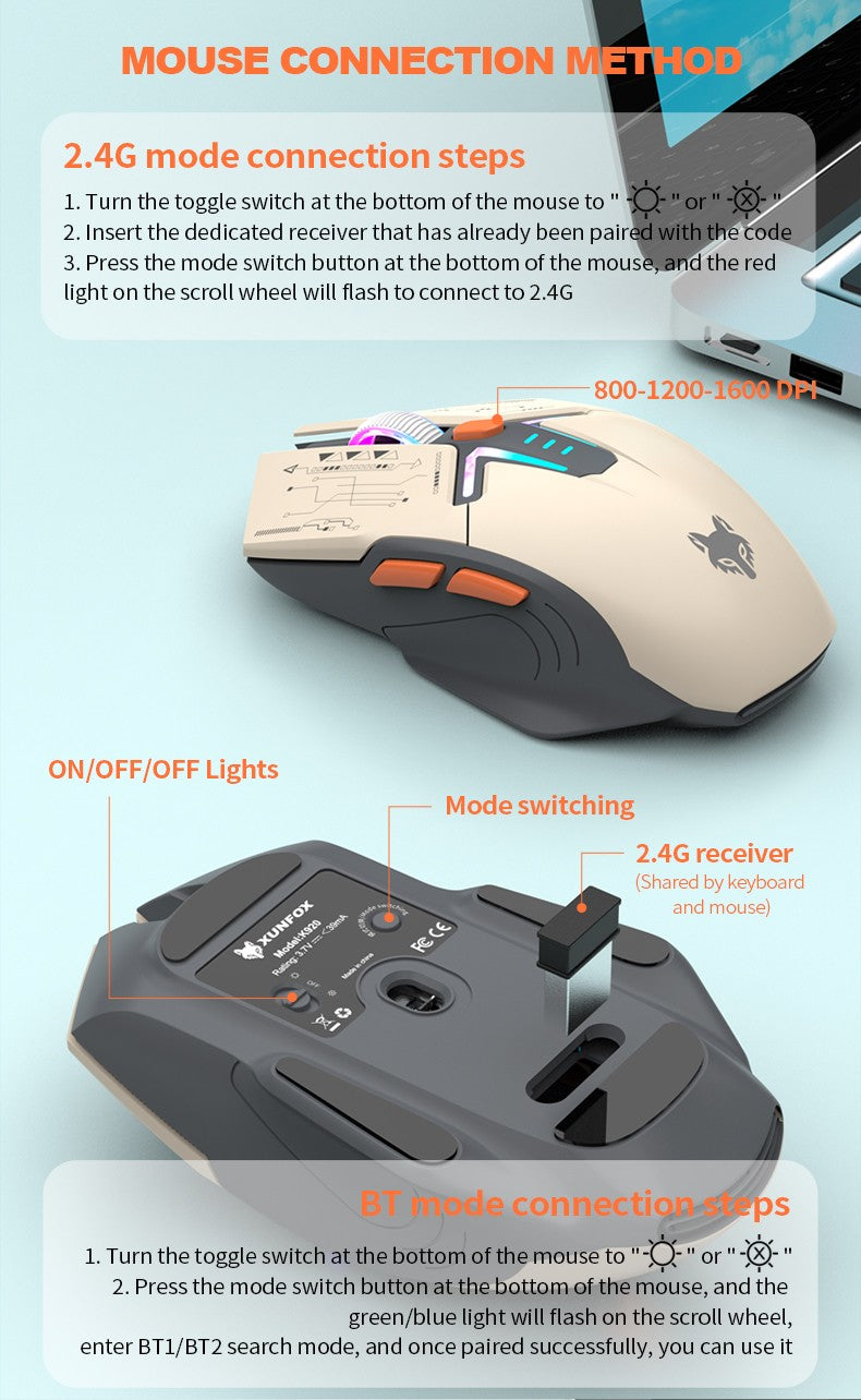 Kit Teclado e Mouse Ergonômicos com Tela, RGB e Precisão 1600DPI