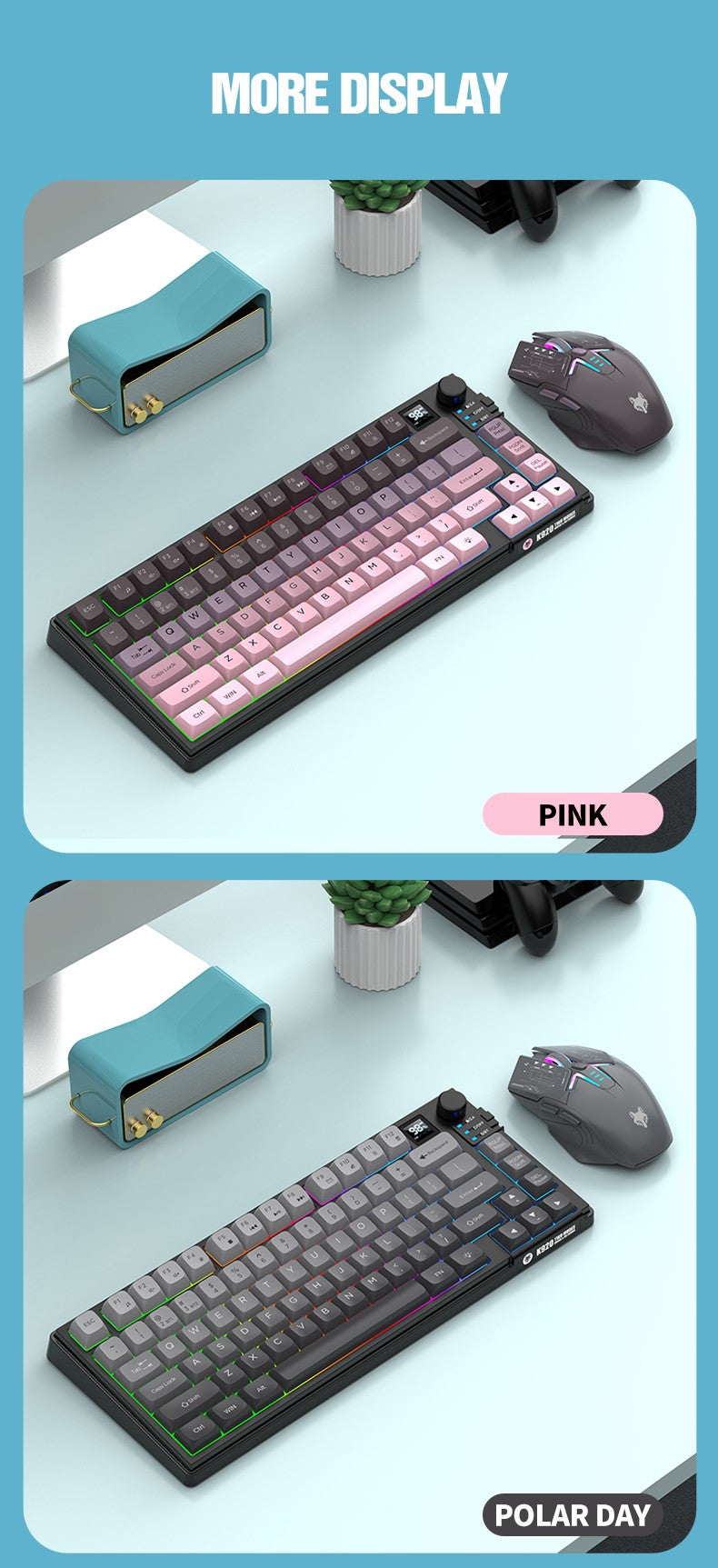 Kit Teclado e Mouse Ergonômicos com Tela, RGB e Precisão 1600DPI