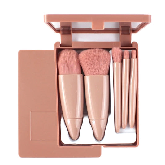Kit 5 Pincéis De Maquiagem Com Mini Espelho Portátil