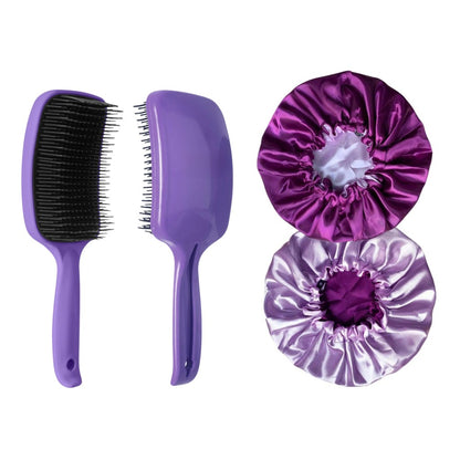 Combo Anti-Frizz: Touca de Cetim Dupla + Escova Raquete Curvada